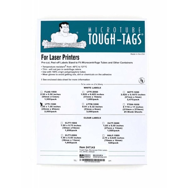 Tough-Tags, Microscope Slide Labels, 1x1, White, 2000/pk, 2000PK